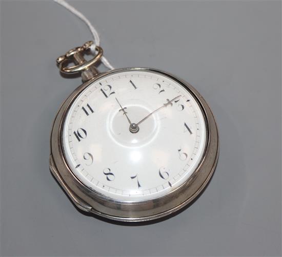 Fawcett, London, a George III silver pair-cased key-wind pocket watch with Arabic dial.